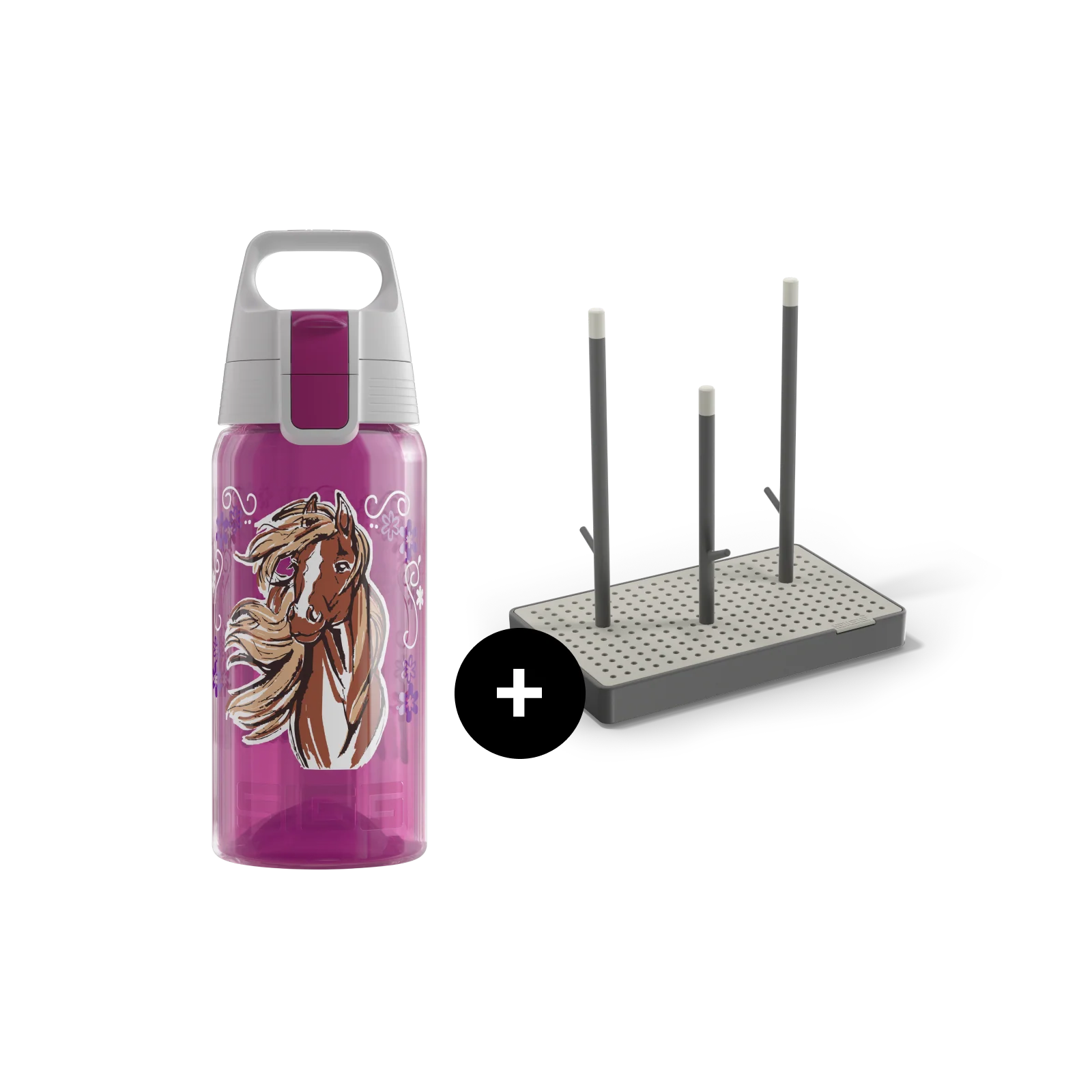 VIVA ONE Everyday Set – Bottle + Drying Rack Horse & Flower